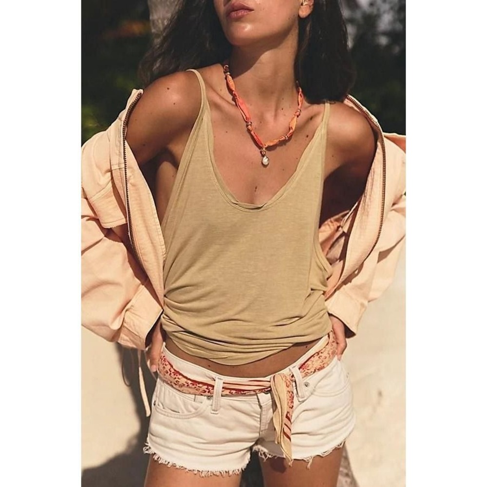 We The Free People Shoreside Tank Top Desert Wind Tan Medium 107582579 NWT Beach